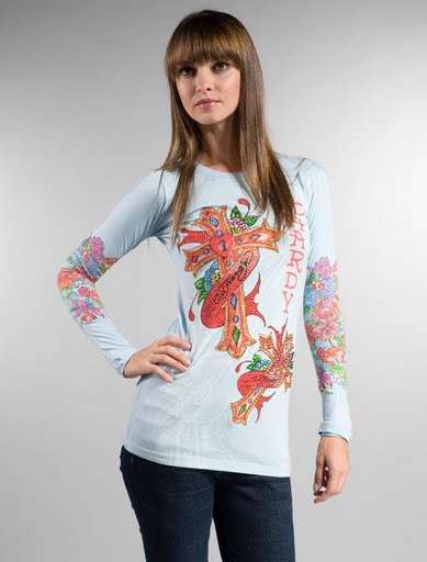 ORIGINAL!! ED HARDY BLUE LADIES LONG SLEEVE SHIRT SIZE: 8