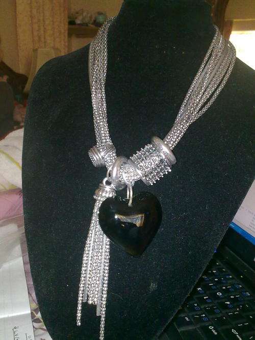 STUNNING!!! TIBETAN SILVER MULTI CHAIN BLACK HEART CHUNKY NECKLACE