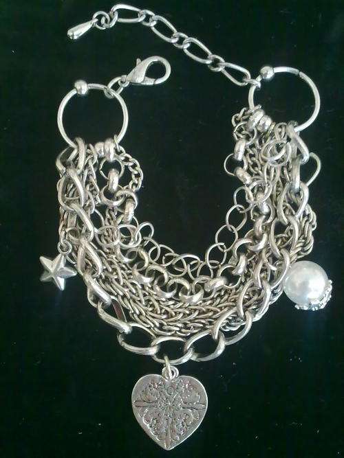 STUNNING TIBETAN SILVER MULTI STRAND CHARMS  BRACELET
