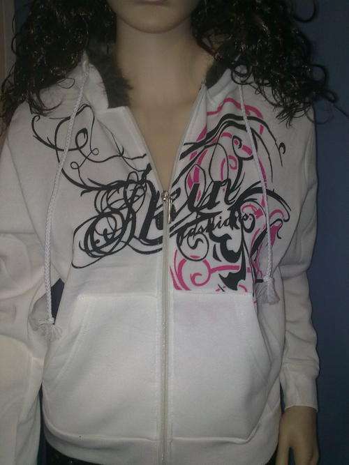 HIGH QUALITY WHITE LADIES LONG SLEEVE ZIPPER HOODY