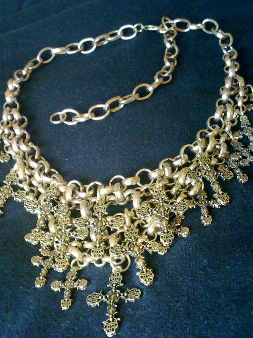 LAST ONE!!! NEW GOLD TONE TIBETAN SILVER CROSSES NET WEAVE NECKLACE