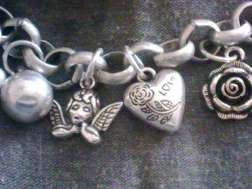 TIBETAN SILVER HEART,ANGEL, ROSE BRACELET