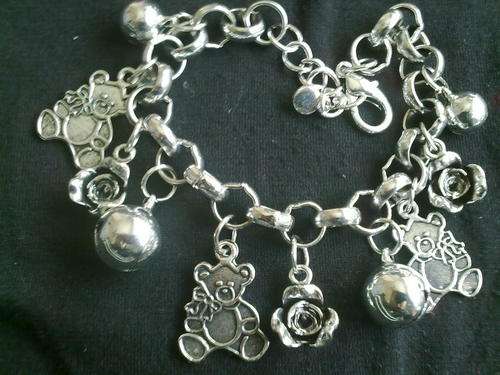 STUNNING TIBETAN SILVER BELLS, BEAR & ROSES BRACELET