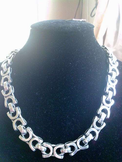 STUNNING TIBETAN SILVER FANCY FLAT LINKS NECKLACE 47 cm