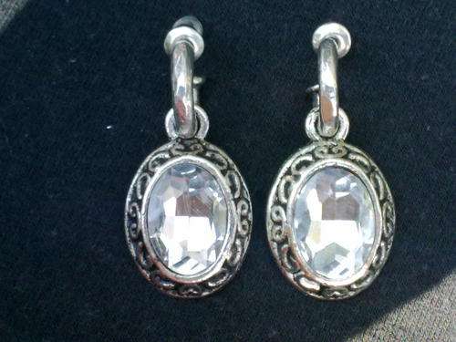STUNNING TIBETAN SILVER CRYSTAL OVAL EARRINGS