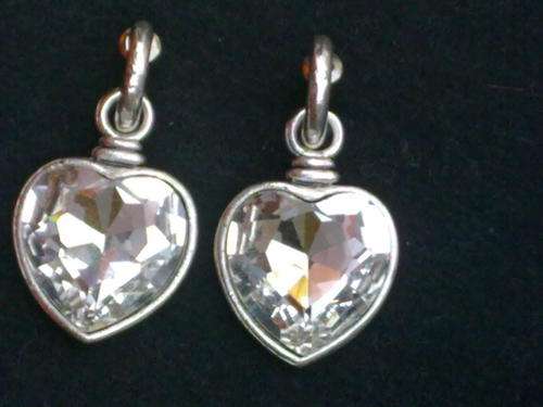 STUNNING TIBETAN SILVER LARGE CRYSTAL HEART EARRINGS