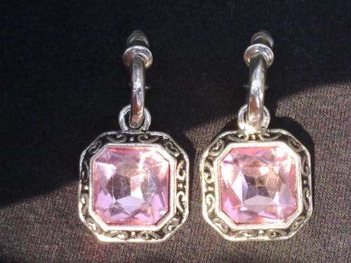 STUNNING TIBETAN SILVER PINK SQUARE EARRINGS