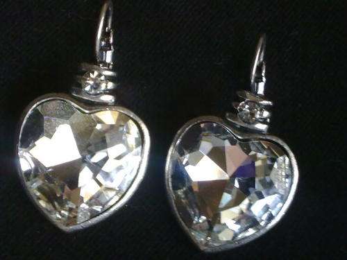 STUNNING TIBETAN SILVER LARGE CRYSTAL HEART EARRINGS
