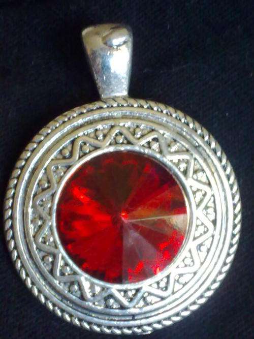 NEW!!!  TIBETAN SILVER ROUND RUBY CRYSTAL  PENDANT