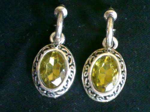 STUNNING TIBETAN SILVER CRYSTAL OLIVE OVAL EARRINGS