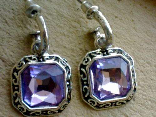 STUNNING TIBETAN SILVER PURPLE SQUARE EARRINGS
