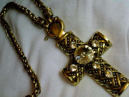 STUNNING TIBETAN SILVER GOLD TONE CROSS WEAVE NECKLACE