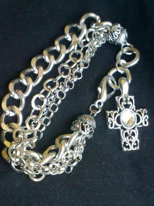 STUNNING TIBETAN SILVER FILIGREE CROSS BRACELET