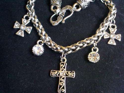 TIBETAN SILVER WEAVE CROSSES BRACELET