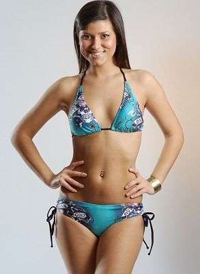 STUNNING "LOVE KILLS SLOWLY" BLUE DRAW STRING BIKINI LARGE (34-36)