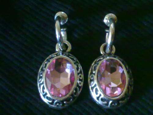 STUNNING TIBETAN SILVER PINK OVAL EARRINGS