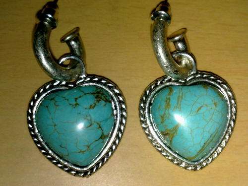 STUNNING TIBETAN SILVER LARGE TURQUOISE HEART EARRINGS