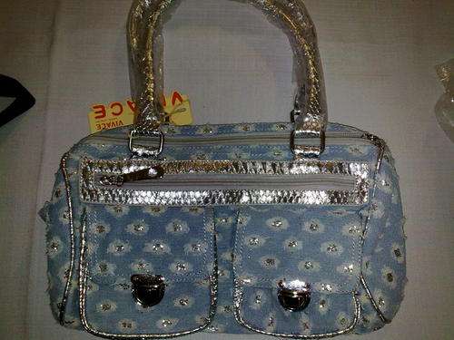 STUNNING DESIGNER DENIM & SILVER HANDBAG