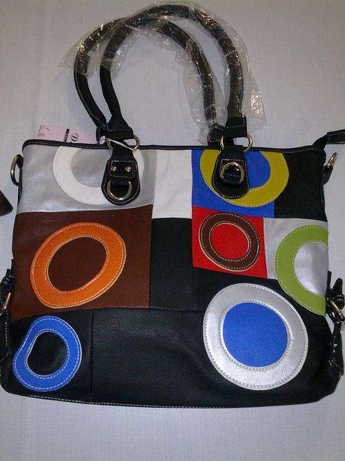 STUNNING DESIGNER COLORFULL BLACK HANDBAG