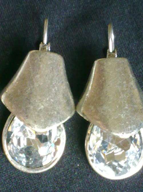STUNNING TIBETAN SILVER TEARDROP CRYSTAL EARRINGS