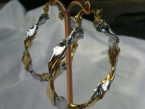 NEW!! GOLD TWO TONE TWIST HOOP EARRINGS