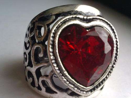 TIBETAN SILVER RUBY RED HEART RING 22 mm