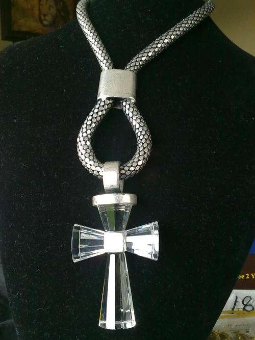 BREATHTAKING TIBETAN SILVER CRYSTAL CROSS NECKLACE