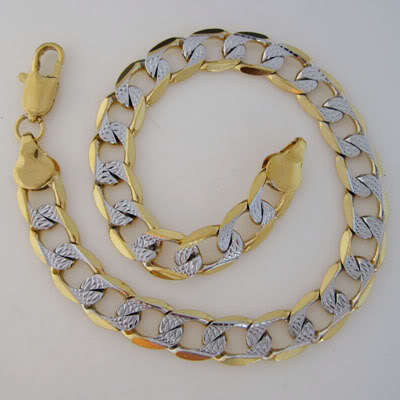GORGEOUS TWO TONE GOLD CURB BRACELET 6 mm