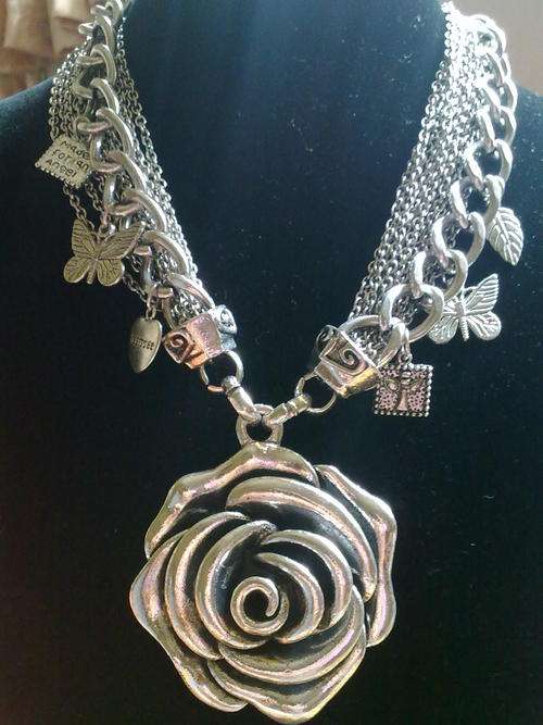 STUNNING!!! MADE FOR YOU TIBETAN SILVER ROSE MULTI CHAIN NECKLACE