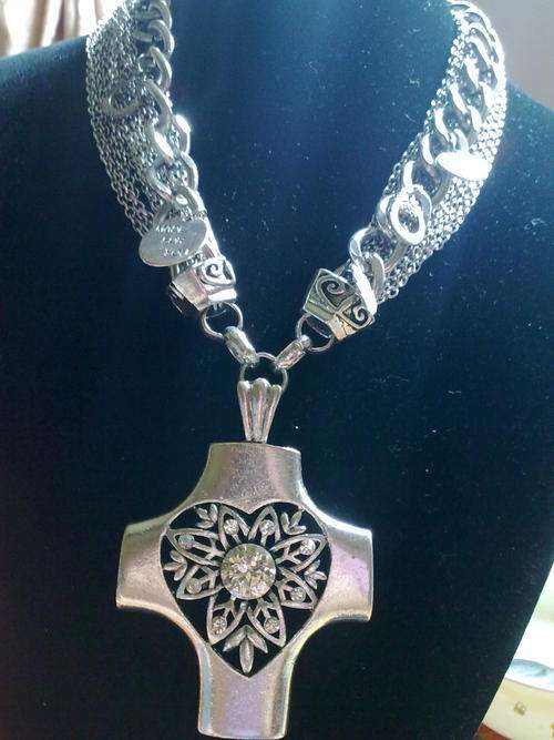 ONE ONLY!!! "MADE FOR YOU" TIBETAN SILVER FANCY CROSS MULTI CHAIN NECKLACE