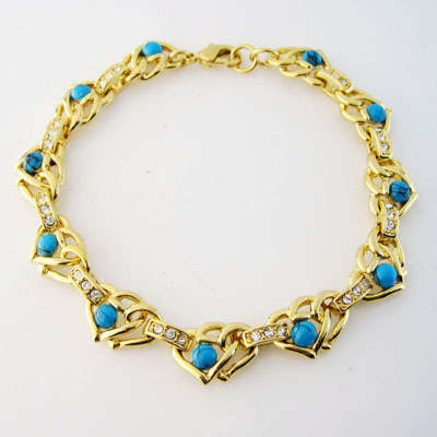 2YEAR GUARANTEE!!GORGEOUS GOLD,DIAMANTE& TURQUOISE BRACELET 11 mm