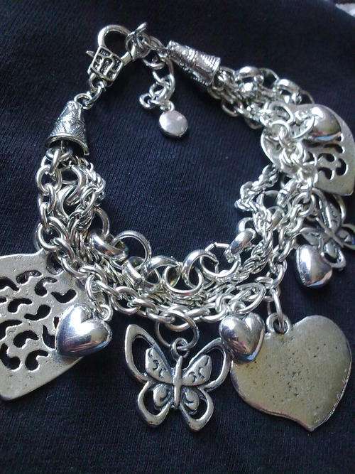 EXCLUSIVELY FROM THE 2011 HADASSAH COLLECTION  TIBETAN SILVER  MULTI HEARTS MULTI STRAND BRACELET