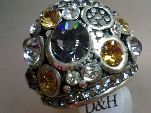 TIBETAN SILVER DIAMANTE/BROWN, GOLDEN STONES RING 22 mm