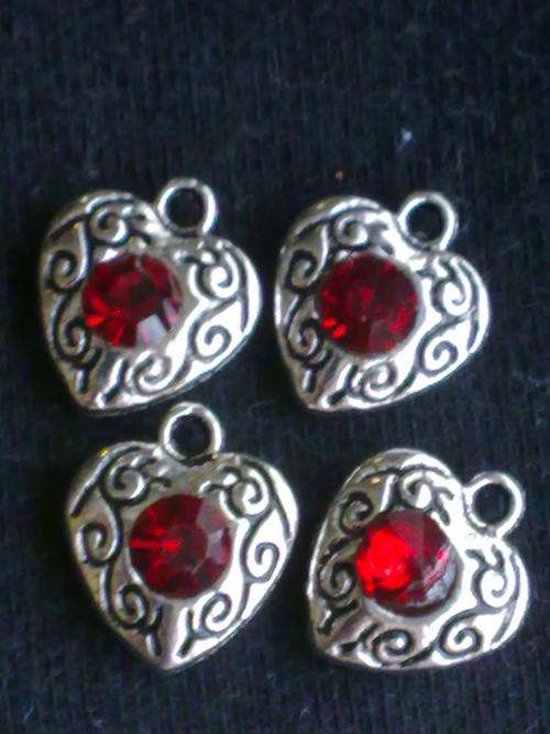 STUNNING TIBETAN SILVER RUBY RED HEART CHARM