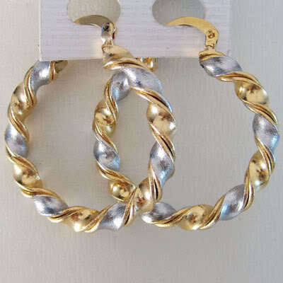 NEW!! GOLD TWO TONE TWIST HOOP GLITTER EARRINGS