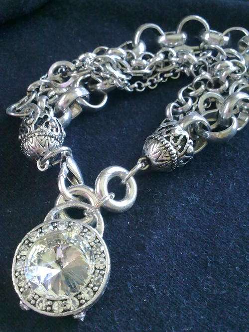 EXCLUSIVELY FROM THE 2011 HADASSAH COLLECTION  TIBETAN SILVER MULTI CHAIN CRYSTAL CHARM  BRACELET