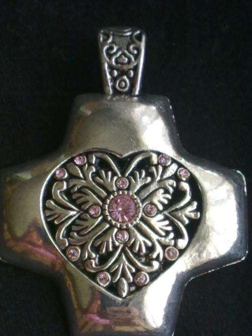 NEW!!! TIBETAN SILVER PINK CRYSTAL CROSS PENDANT