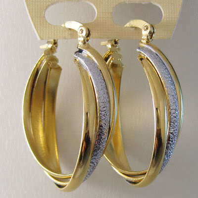 NEW!! GOLD 3 HOOPS TWO TONE OVAL EARRINGS