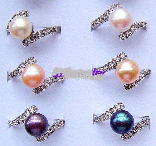 GENUINE FRESHWATER PEARL DIAMANTE ALLOY RING SIZE 19