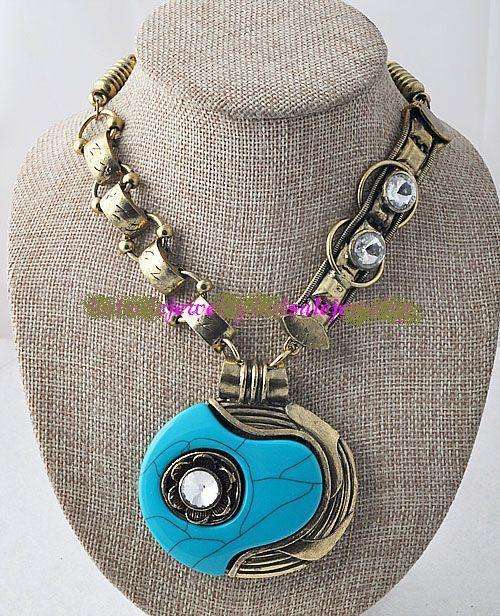 2011 HADASSAH COLLECTION!!  TIBETAN SILVER COPER TONE TERQUOISE OVAL AMULET  NECKLACE