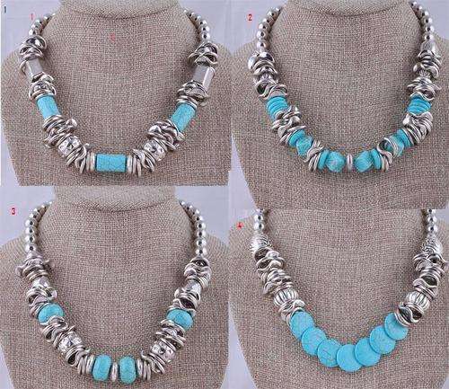 CLEARANCE SALE(4) 2011 HADASSAH COLLECTION!!  TIBETAN SILVER/ACRYL TERQUOISE NECKLACE  NECKLACE