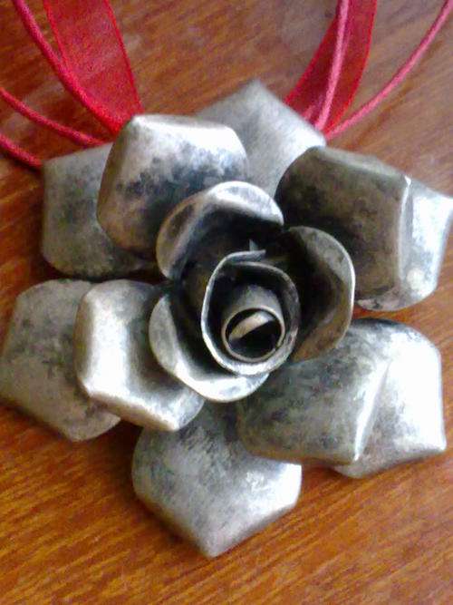 TIBETAN SILVER MATT ROSE PENDANT LARGE