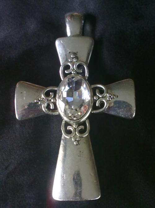 LARGE SILVER CROSS DIAMANTE PENDANT