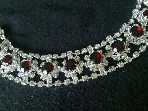 22 mm STUNNING SILVER RUBY RED & DIAMANTE RHINESTONE BRACELET