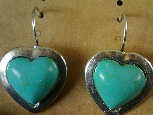 STUNNING TIBETAN SILVER TURQUOISE HEART EARRINGS