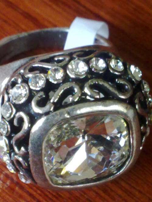 TIBETAN SILVER LARGE DIAMANTE FANCY DRESS RING 22 mm