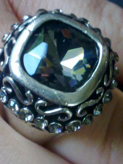 TIBETAN SILVER LARGE CHARCOAL FANCY DRESS RING 22 mmSIZE 19