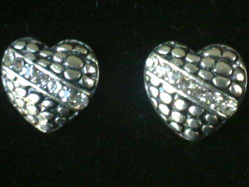 STUNNING TIBETAN SILVER DIAMANTE HEART EARRINGS