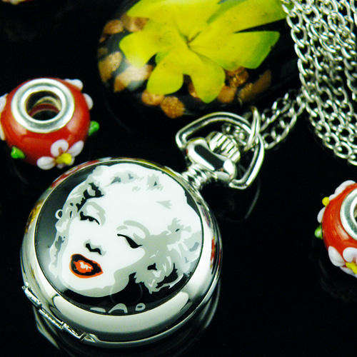 SILVER MARILYN MONROE Pocket Watch