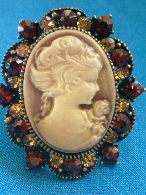 TIBETAN SILVER COPPER TONE CAMEO RING 35 mm X 32 mm